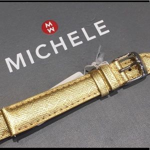 Michele 16mm Metallic Gold Leather Strap